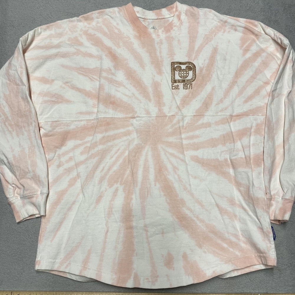 Disney World Spirit Jersey Womens Small Pink Tie Dye Glitter Sparkle Puff Print